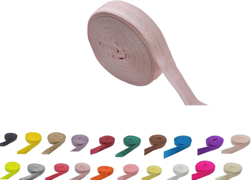 FAYADA Fold Over Elastic,5/8" Foldover FOE Trim Elastic Ribbon,Stretch FOE Band for Hair Ties Headbands Sewing Craft -5 Yards (Nude Pink) - Image 1